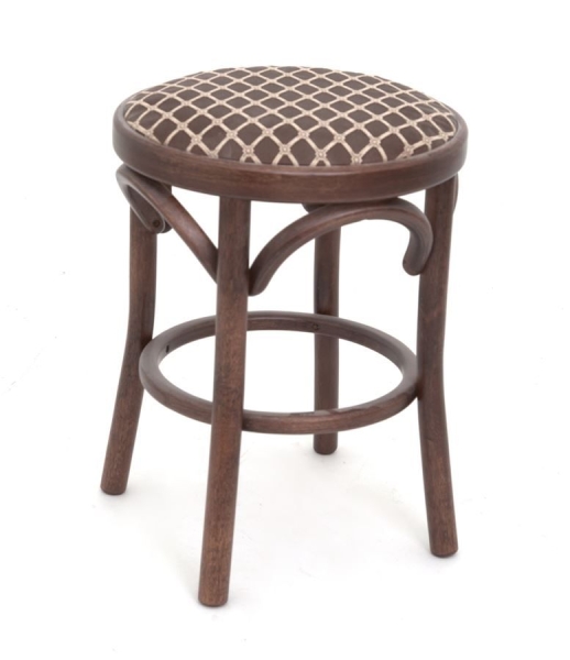 Деревянный табурет Венский темный тон с мягким сиденьем из коричневой ткани Деревянный табурет Венский темный тон с мягким сиденьем из коричневой ткани