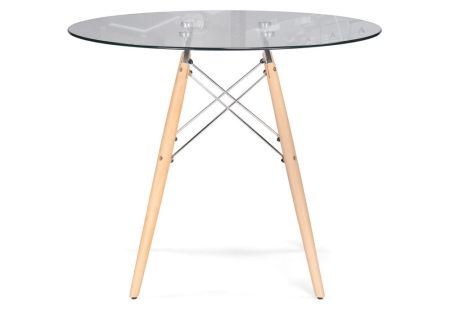 Стеклянный стол PT-151 80х80х76 прозрачный, светлое дерево