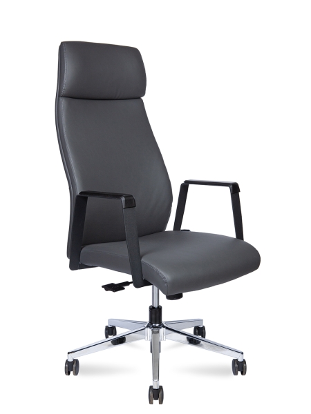 Кресло офисное Arco темно-серый, экокожа и металл, мягкое сиденье, с подлокотниками