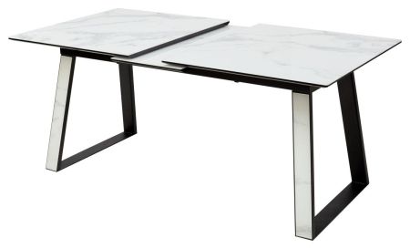 Стол Франк 160 белый мрамор, стекло, белый мрамор - черный