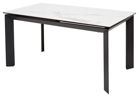 Стол CREMONA 140 HIGH GLOSS STATUARIO белый мрамор глянцевый, керамика, черный каркас