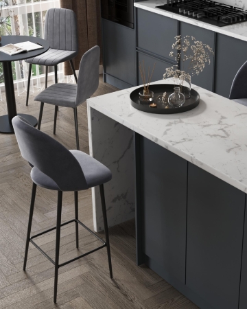 Стул барный Меган велюр серый