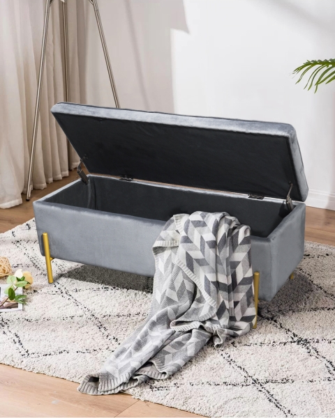 Банкетка Болейн с ящиком велюр серый Банкетка Болейн с ящиком велюр серый