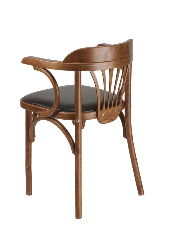 Деревянный стул Венский средний тон с мягким сиденьем из коричневой экокожи с дугами назад