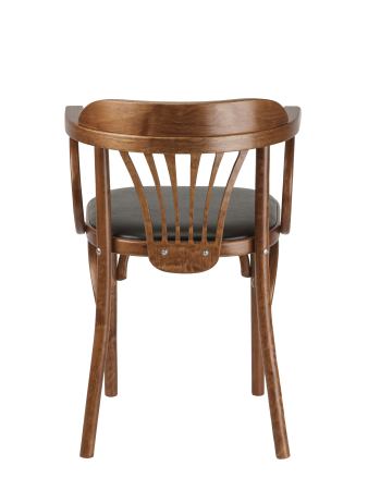 Деревянный стул Венский средний тон с мягким сиденьем из коричневой экокожи с дугами назад