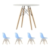 Стол EAMES D100 белый + 4 стула EAMES style голубые