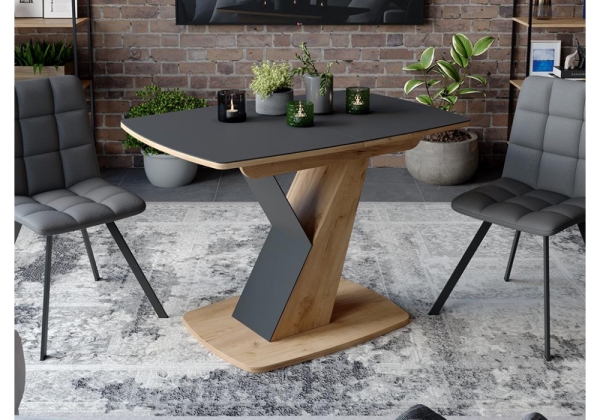 Стол деревянный Гарда Тип 1 дуб крафт золотой, стекло матовое черный графит