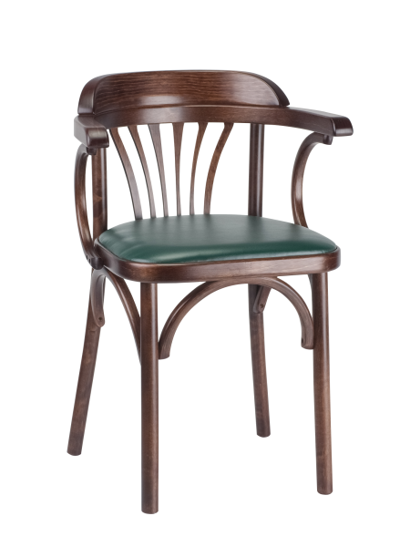 Деревянный стул Венский темный тон с мягким сиденьем из зеленой экокожи с дугами назад