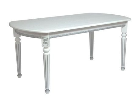 Стол овальный "Милорд-170" 90х170х220 белый, патина серебро