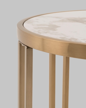 Журнальный столик Алиада 55х55 см светлая керамика сталь шампань