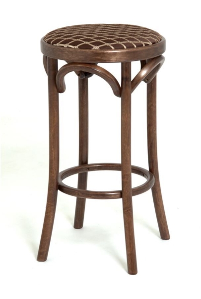 Полубарный деревянный табурет Венский 650 темный тон с мягким сиденьем из коричневой ткани