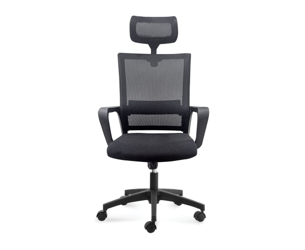 Кресло офисное Бит черный пластик, черная сетка, черная ткань