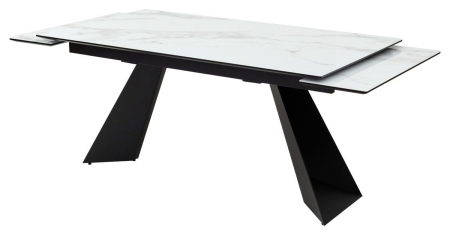 Стол Купер 160 белый мрамор, черная шагрень, стекло, черный каркас