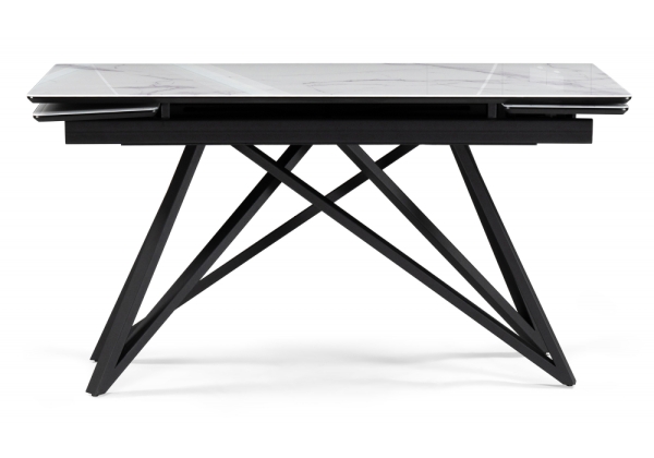 Стеклянный стол Вилсон 140(200)х80 белый мрамор, черный