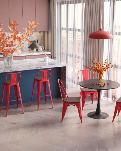 Стул барный TOLIX WOOD со спинкой красный глянцевый Стул барный TOLIX WOOD со спинкой красный глянцевый