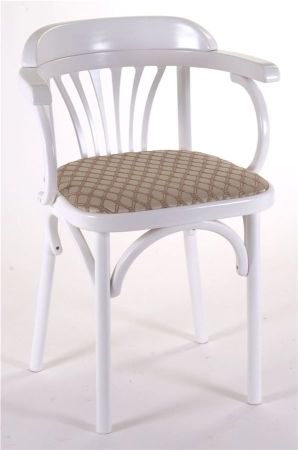 Деревянный стул Венский эмаль белая с мягким сиденьем из ткани 1 бежевый