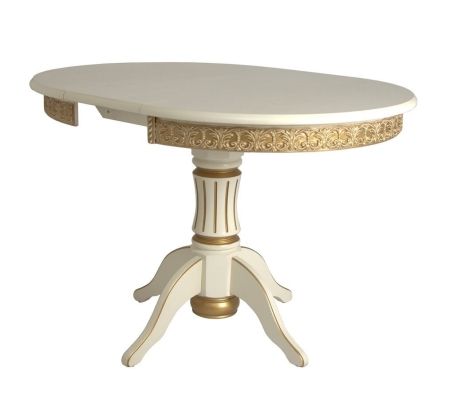 Стол круглый раскладной Милорд молочный с золотой патиной