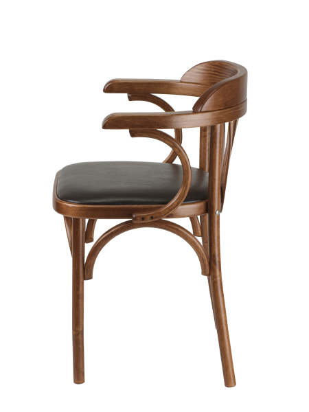 Деревянный стул Венский средний тон с мягким сиденьем из коричневой экокожи с дугами назад