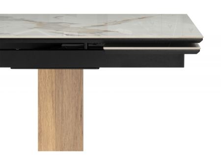 Керамический стол Монерон 180(240)x90 calacatta gold, дуб монтана