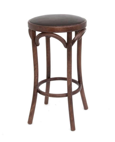 Полубарный деревянный табурет Венский 650 темный тон с мягким сиденьем из коричневой экокожи