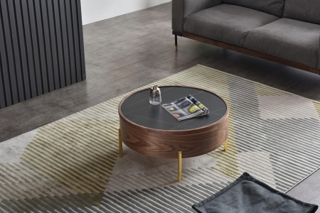 Стол журнальный CT6057CS (D80) черная керамика/орех, золото