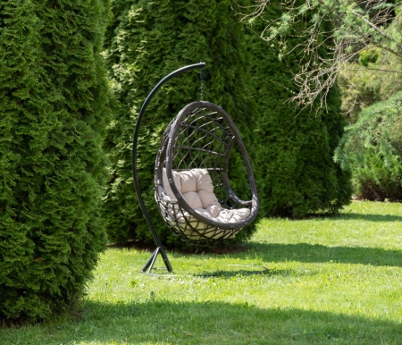 "Венеция" подвесное кресло-кокон из искусственного ротанга, цвет бронзовый с бежевой подушкой