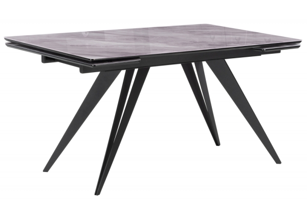 Стол стеклянный Дарвин 140(200)х80 серый мрамор, черный