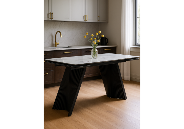 Стол стеклянный Вейв 140(200)х80 кристл белый мрамор, черный Стол стеклянный Вейв 140(200)х80 кристл белый мрамор, черный