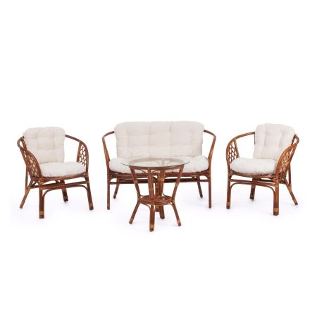 Комплект для отдыха "BAHAMA" (диван + 2 кресла + стол со стеклом ) /с подушками/coco brown (коричневый кокос)