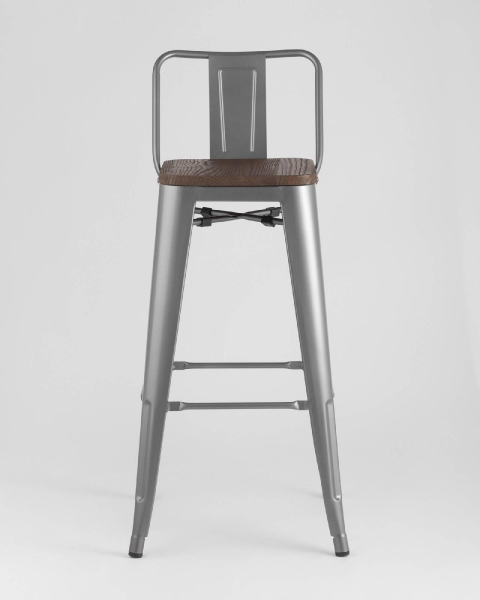 Стул барный TOLIX WOOD со спинкой серебристый матовый Стул барный TOLIX WOOD со спинкой серебристый матовый