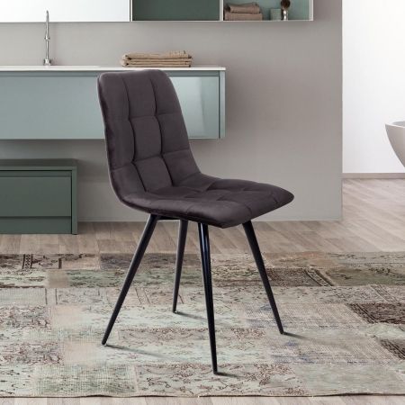 Стул UNO бархат светло-серый, черный конус