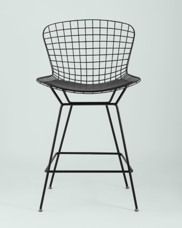 Стул полубарный с низкой спинкой Bertoia черный с черной подушкой