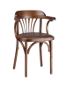 Деревянный стул Венский средний тон с мягким сиденьем из коричневой экокожи с дугами назад