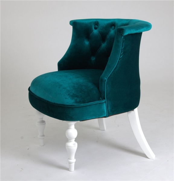 Деревянное кресло Бархат изумрудное с белыми ножками