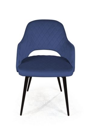 Стул William с подлокотниками ромб, бархат синий, черный конус