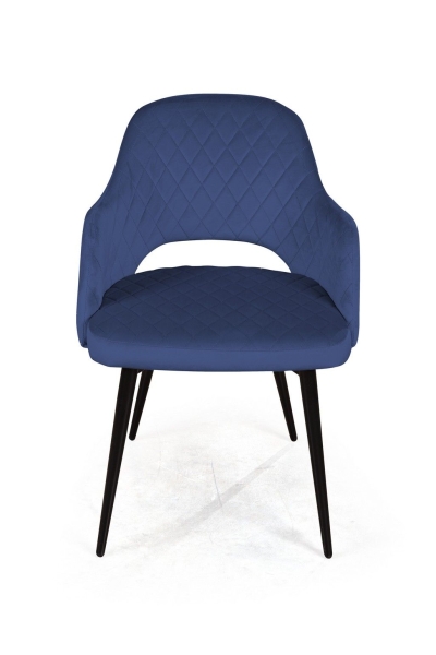 Стул William с подлокотниками ромб, бархат синий, черный конус