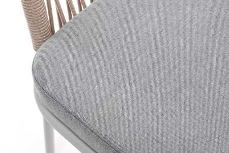"Лион" стул плетеный из роупа, каркас из стали светло-серый (RAL7035) муар, роуп бежевый круглый, ткань светло-серая