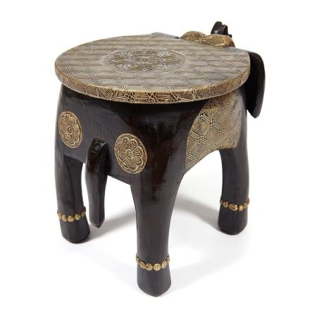 Столик Secret De Maison GOLDEN SLON (ND-006) дерево манго, латунная чеканка, 40х30х31 см, этническая роспись