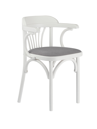 Деревянный стул Венский белый с мягким сиденьем из ткани RS15 с дугами назад