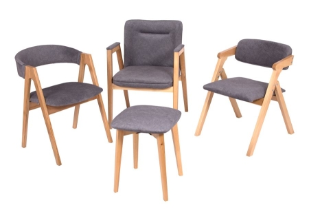 Кресло "Монд" светлое дерево и серый, дерево и ткань