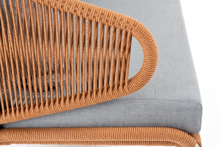 "Милан" диван 2-местный плетеный из роупа, каркас алюминий светло-серый (RAL7035) муар, роуп оранжевый меланж круглый, ткань светло-серая
