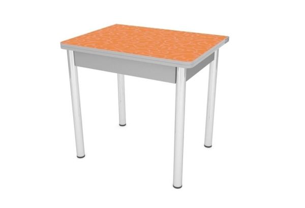 Стол "Ломберный" оранжевый, ножки хром, кромка + царги серый