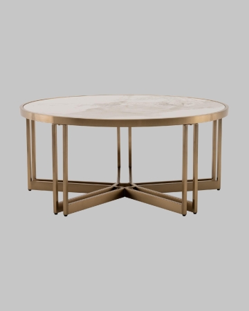 Журнальный столик Алиада 90х90 см светлая керамика сталь шампань