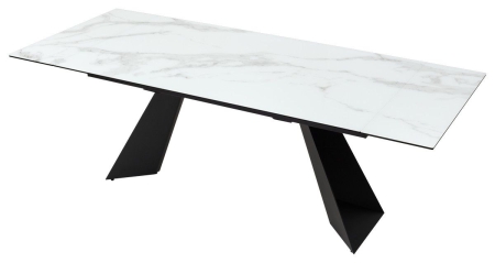 Стол Купер 160 белый мрамор, черная шагрень, стекло, черный каркас