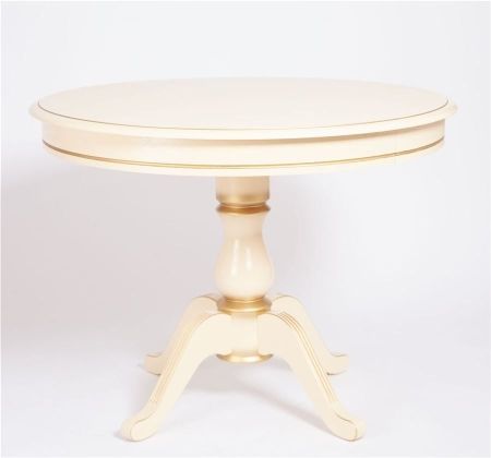 Стол "Фабрицио-1" раздвижной D 1000 тон 10 слоновая кость RAL 1015 + патина золото