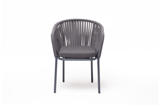 "Бордо" стул плетеный из роупа, каркас алюминий темно-серый (RAL7024) муар, роуп серый 15мм, ткань темно-серая 027