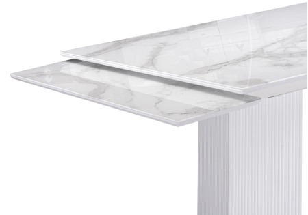 Стеклянный стол Монерон 200(260)х100х77 белый мрамор, белый