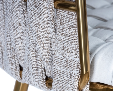 Стул барный EMMA золотой, белый PU T-01, белая ткань F-49