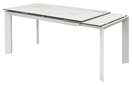 Стол CREMONA 140 HIGH GLOSS STATUARIO белый мрамор глянцевый керамика, белый каркас