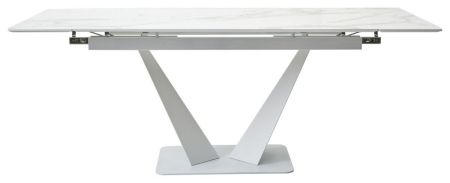 Стол Ниагара 140 белый мрамор, стекло, белый каркас